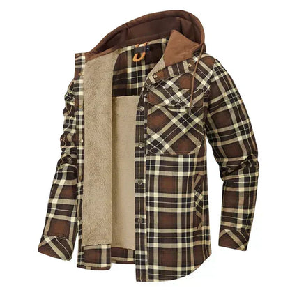Veste à capuche à carreaux doublée en sherpa pour homme