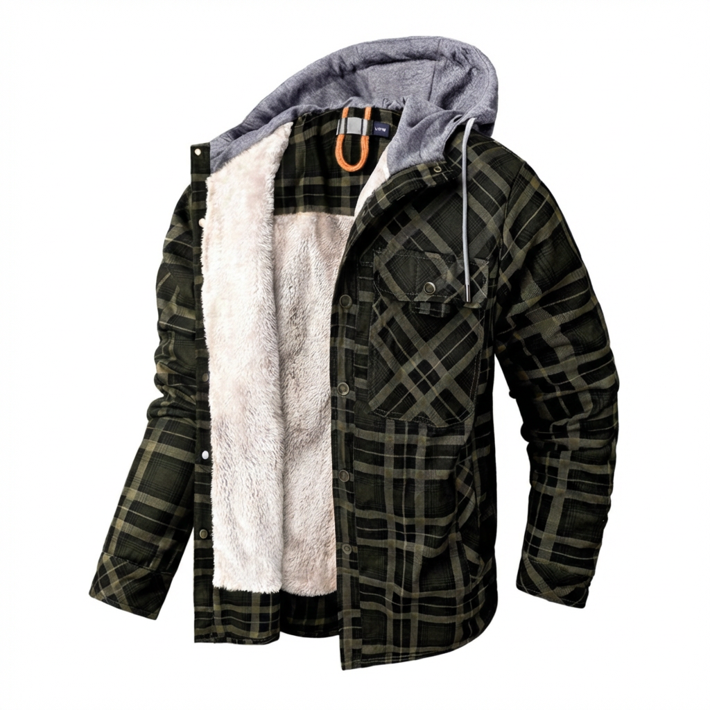 Veste à capuche à carreaux doublée en sherpa pour homme
