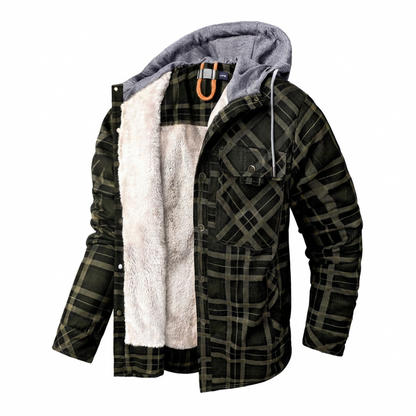 Veste à capuche à carreaux doublée en sherpa pour homme