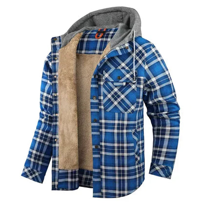 Veste à capuche à carreaux doublée en sherpa pour homme