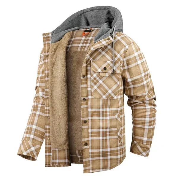 Veste à capuche à carreaux doublée en sherpa pour homme
