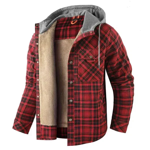 Veste à capuche à carreaux doublée en sherpa pour homme