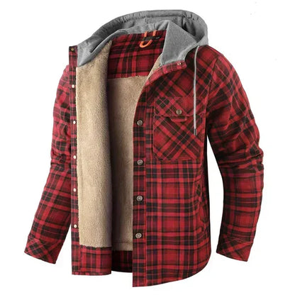 Veste à capuche à carreaux doublée en sherpa pour homme