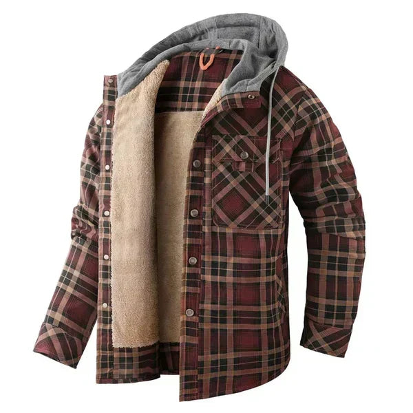 Veste à capuche à carreaux doublée en sherpa pour homme