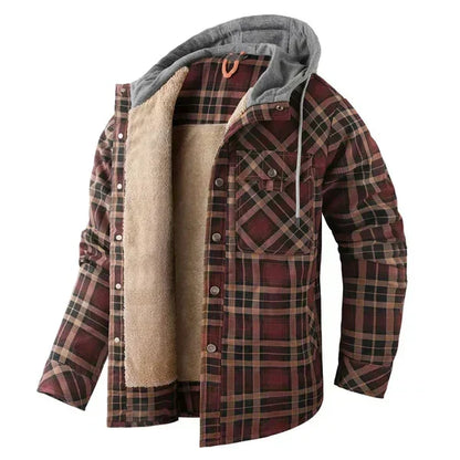 Veste à capuche à carreaux doublée en sherpa pour homme