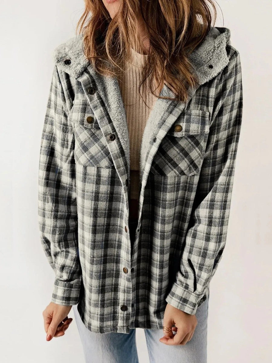 Veste à capuche à carreaux pour femme