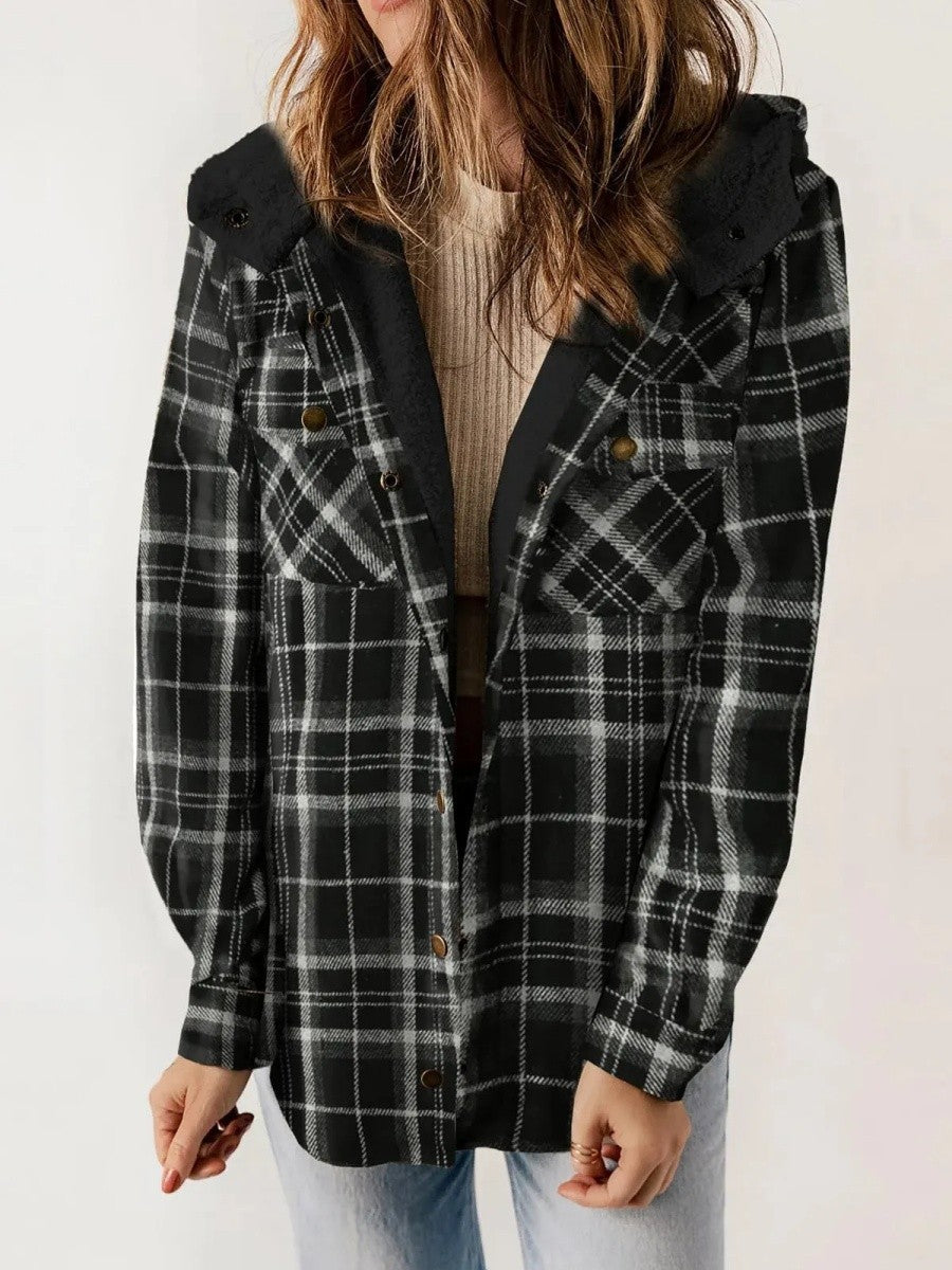 Veste à capuche à carreaux pour femme
