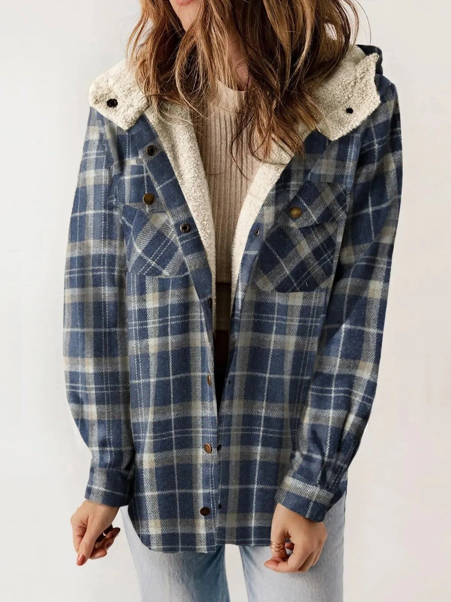 Veste à capuche à carreaux pour femme