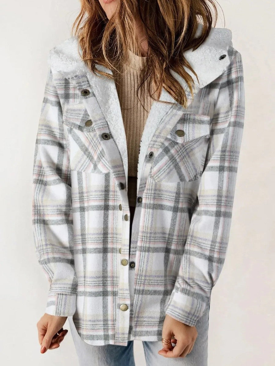 Veste à capuche à carreaux pour femme