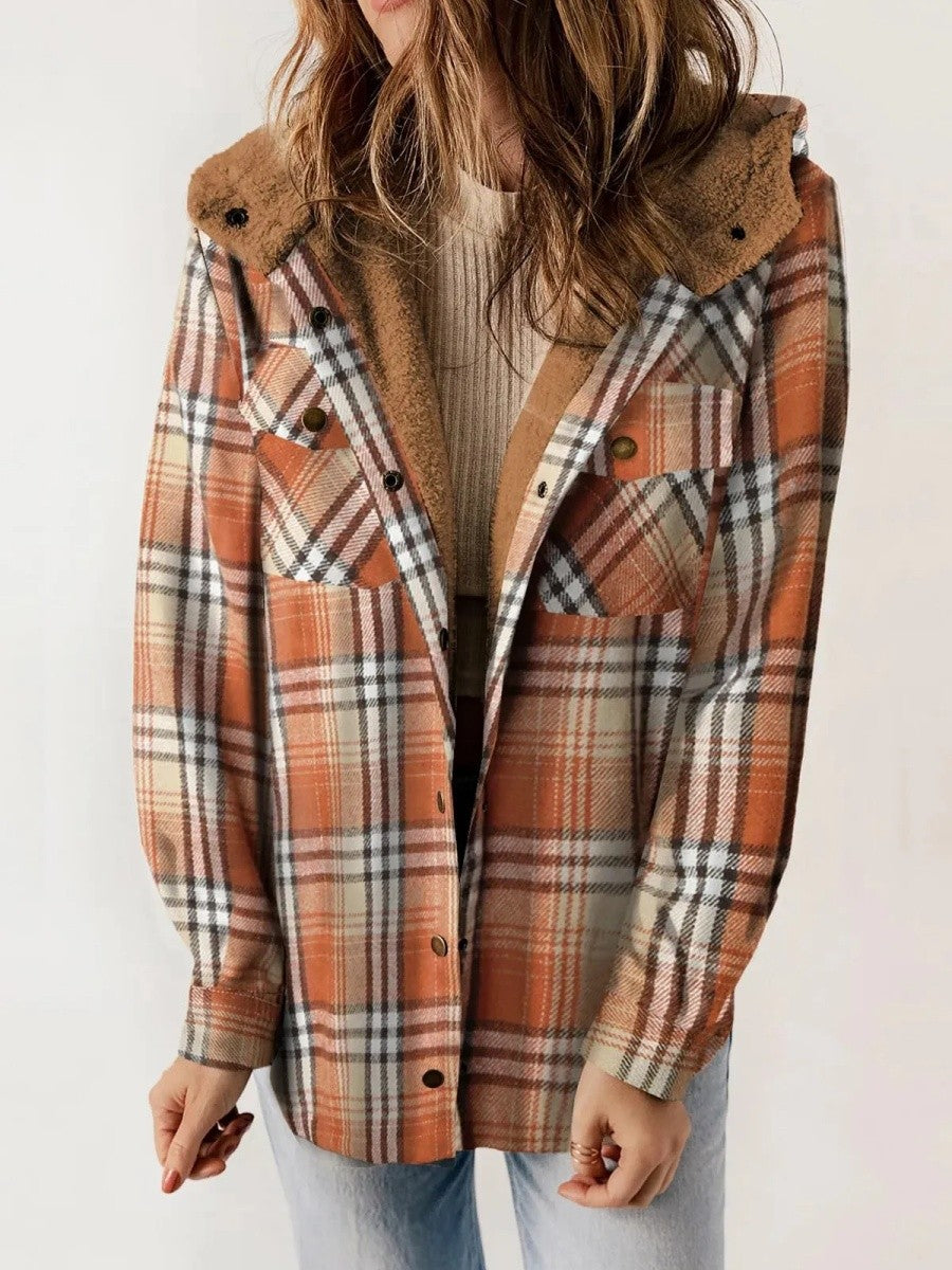 Veste à capuche à carreaux pour femme