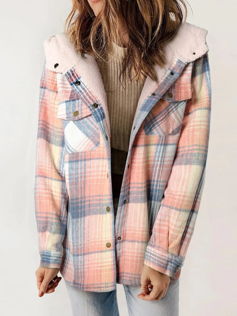 Veste à capuche à carreaux pour femme