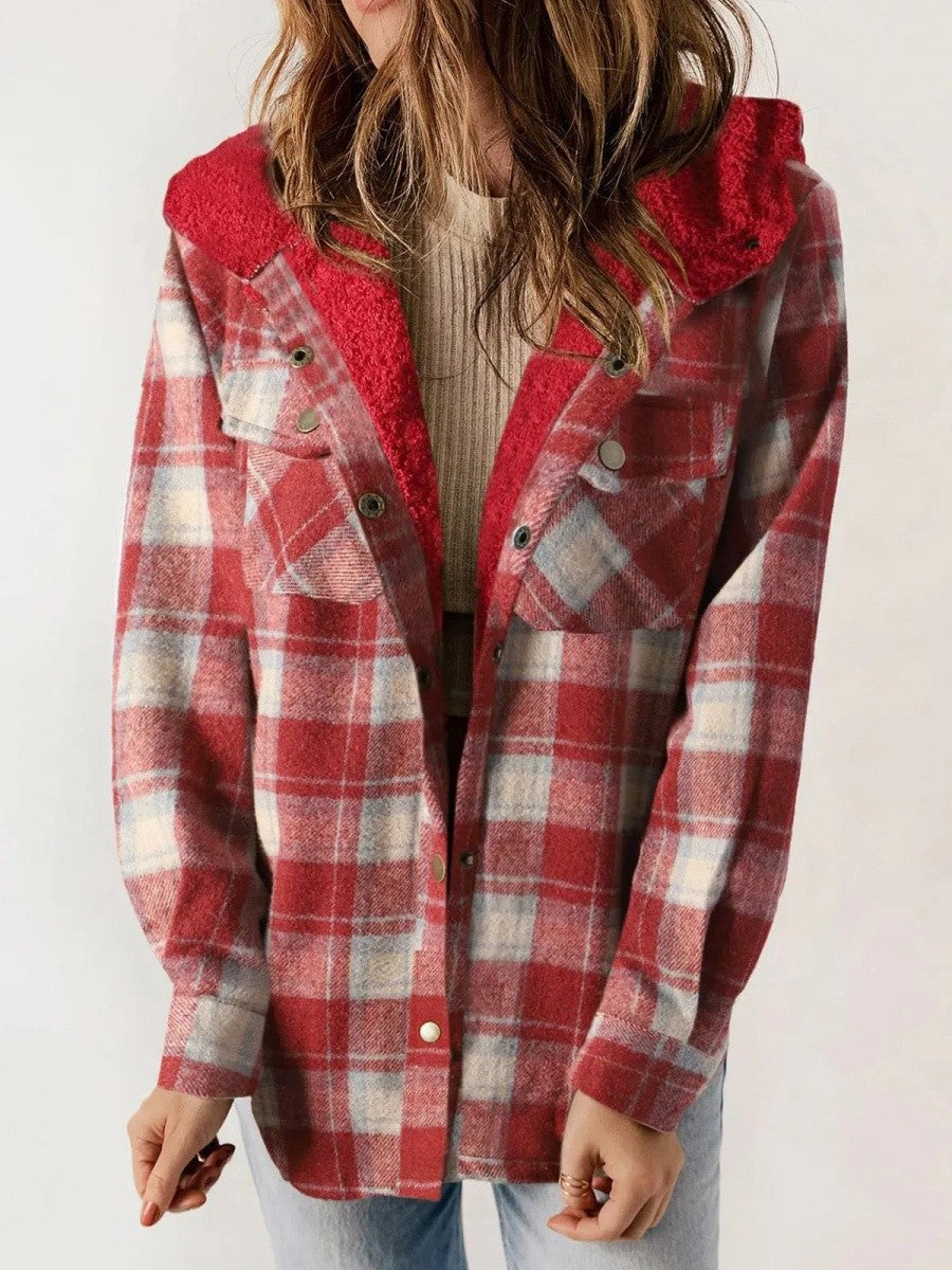 Veste à capuche à carreaux pour femme