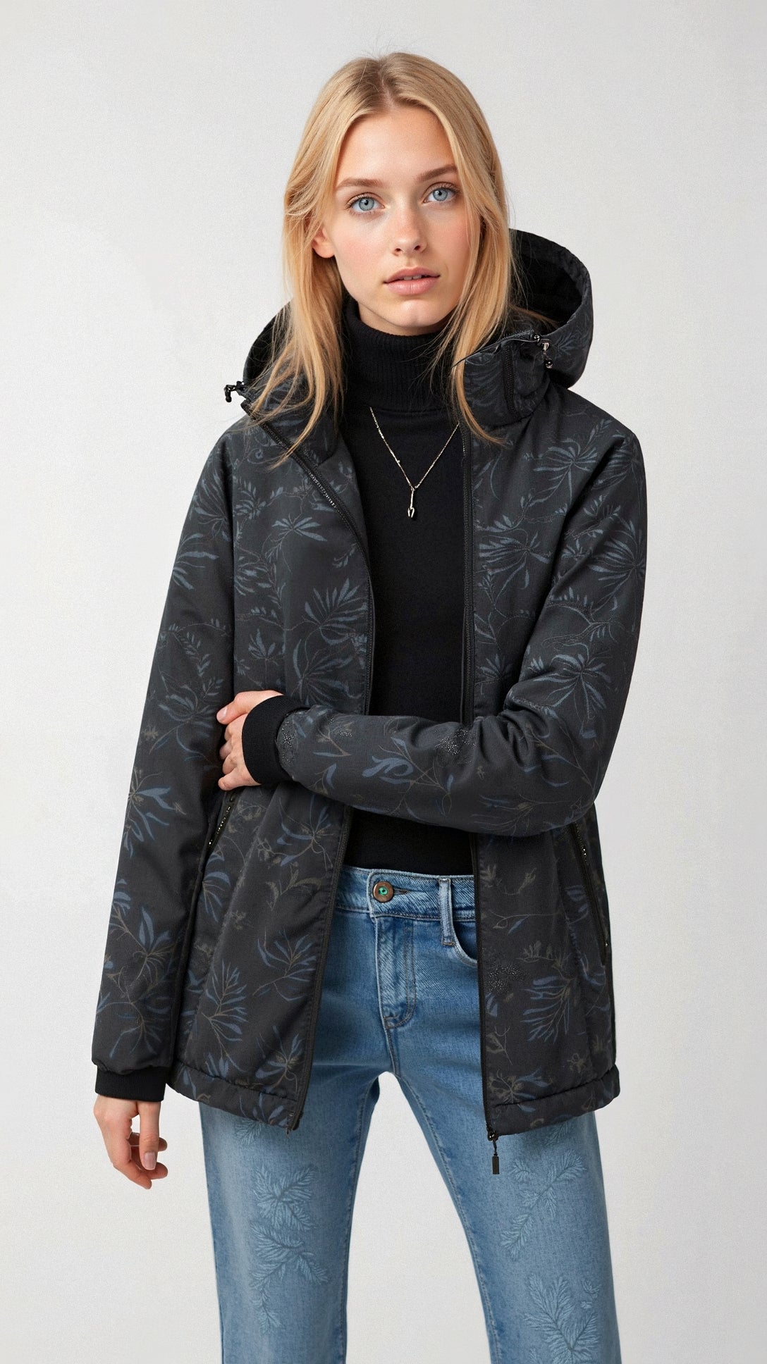 Veste à capuche zippée à fleurs pour femme