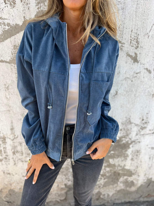 Veste à capuche zippée décontractée pour femme - polyvalente et confortable