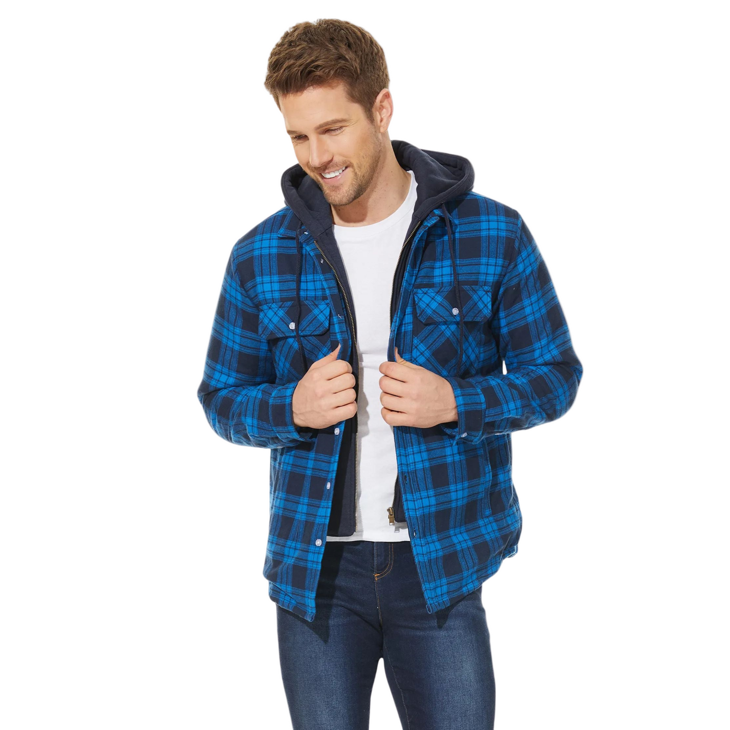 Veste à carreaux à capuche pour homme