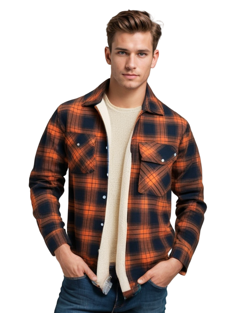 Veste à carreaux pour homme doublée en polaire avec fermeture à boutons