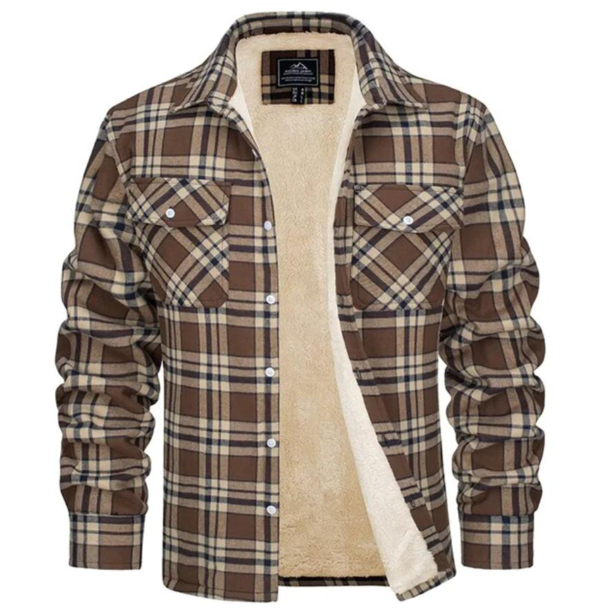 Veste à carreaux pour homme doublée en polaire avec fermeture à boutons