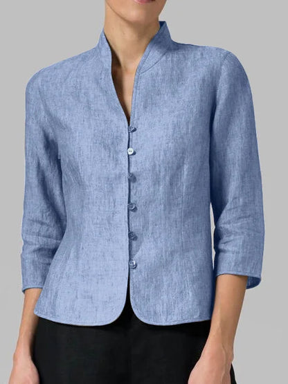 Veste à manches 3/4 pour femme, boutonnée devant, col mao