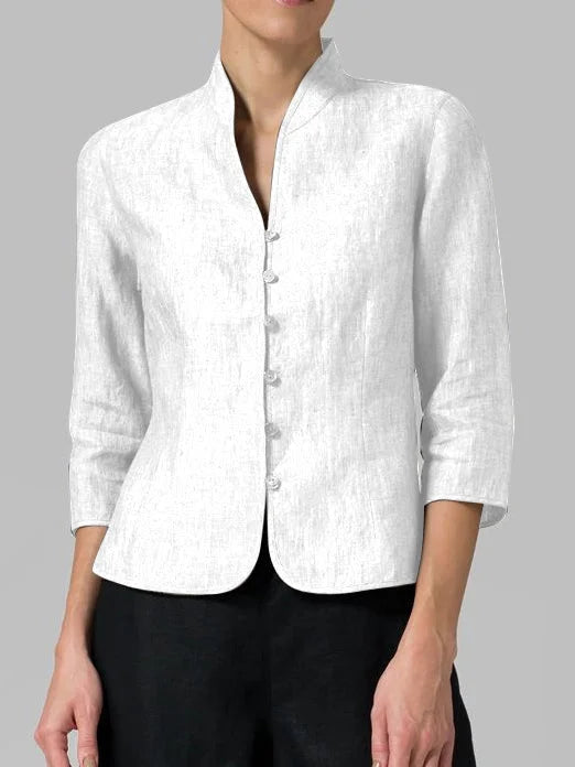 Veste à manches 3/4 pour femme, boutonnée devant, col mao