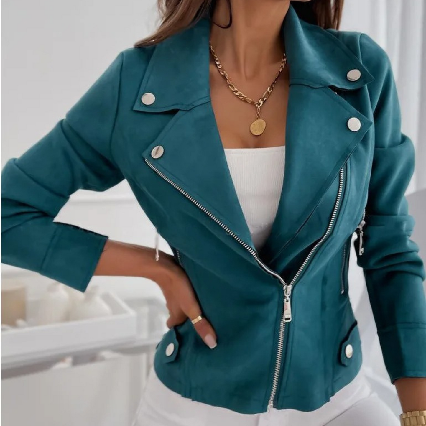 Veste biker asymétrique femme