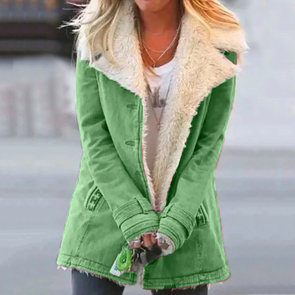 Veste boutonnée à col en fausse fourrure pour femme