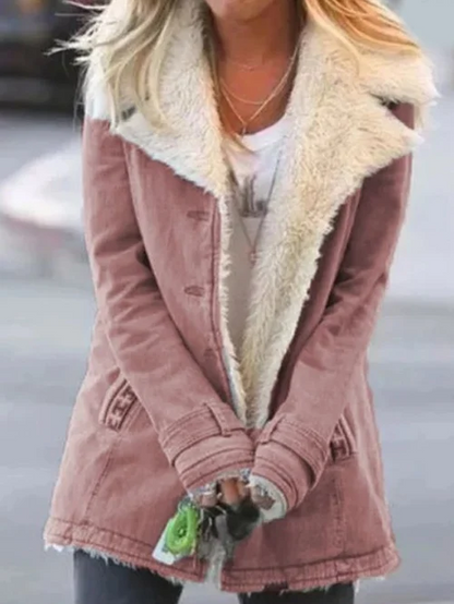 Veste boutonnée à col en fausse fourrure pour femme