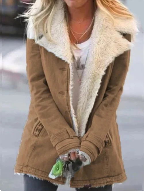 Veste boutonnée à col en fausse fourrure pour femme
