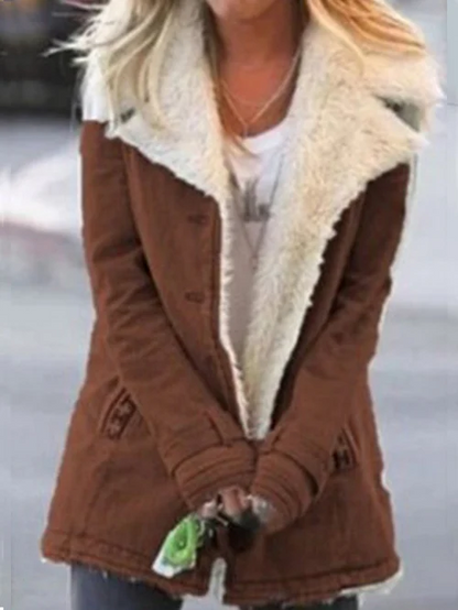 Veste boutonnée à col en fausse fourrure pour femme