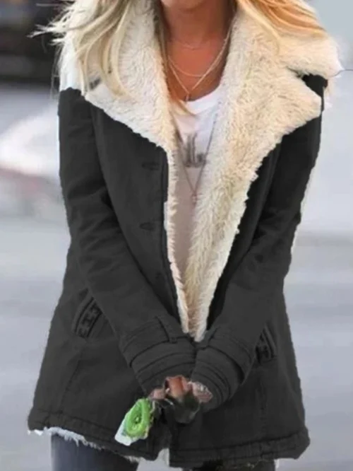 Veste boutonnée à col en fausse fourrure pour femme