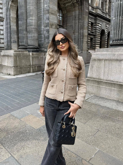 Veste courte en tweed pour femme