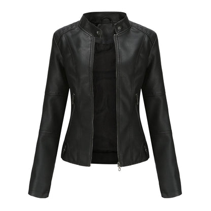 Veste en cuir pour femme à col mao