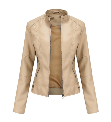 Veste en cuir pour femme à col mao