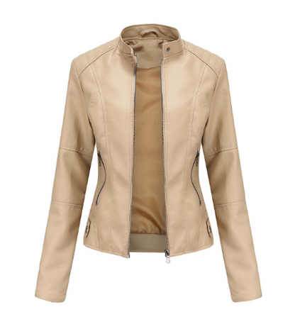 Veste en cuir pour femme à col mao