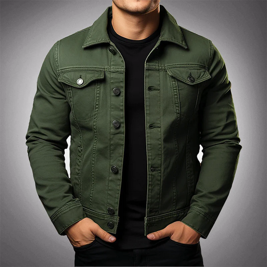 Veste en jean pour homme boutonnée avec col
