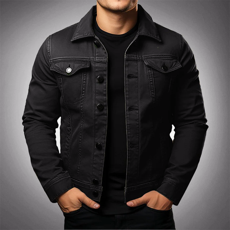 Veste en jean pour homme boutonnée avec col