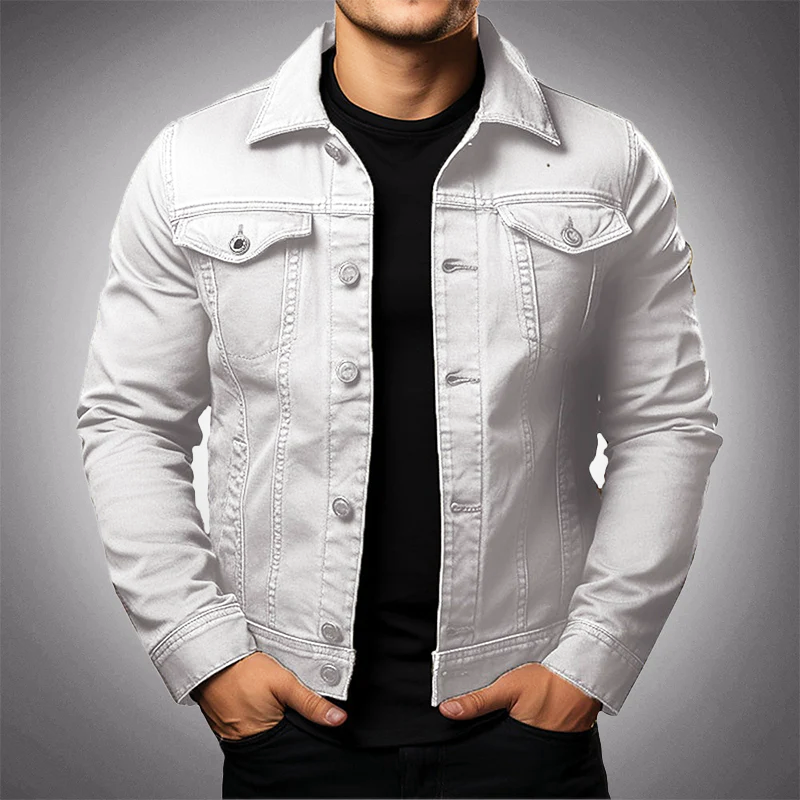 Veste en jean pour homme boutonnée avec col