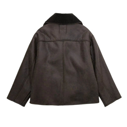 Veste femme en mouton retourné à double boutonnage