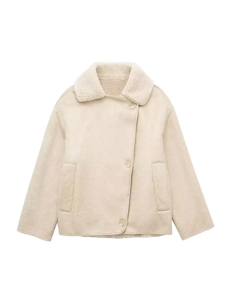 Veste femme en mouton retourné à double boutonnage