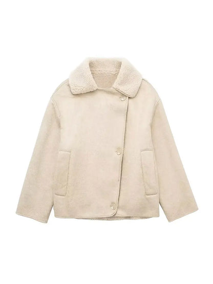 Veste femme en mouton retourné à double boutonnage