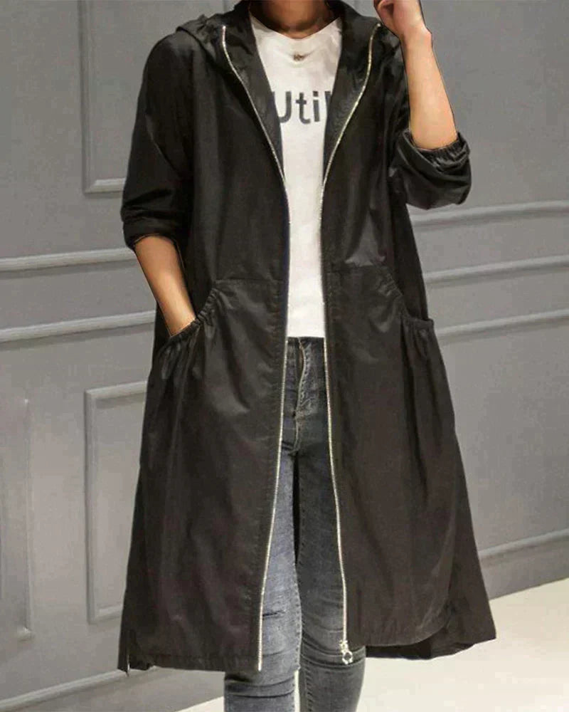 Veste longue à capuche pour femme