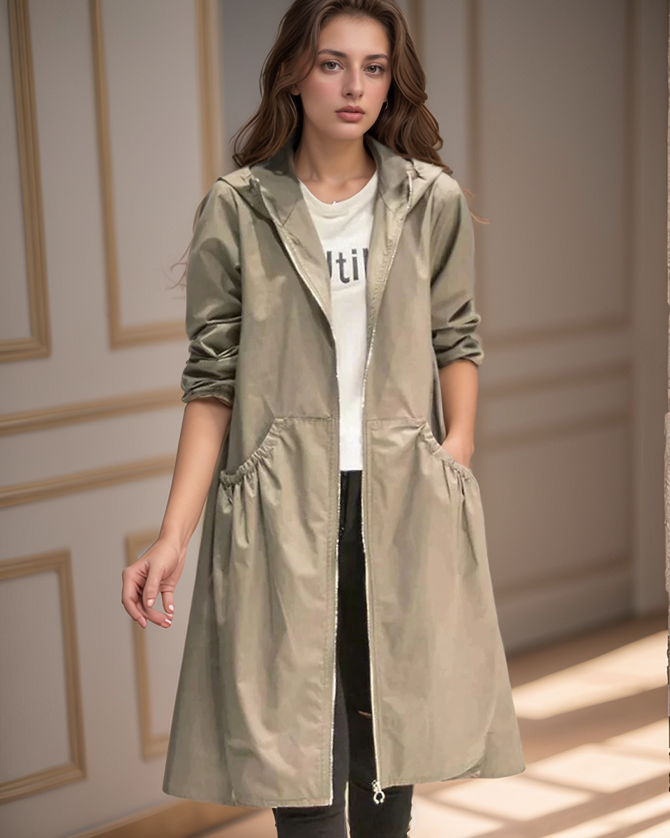 Veste longue à capuche pour femme