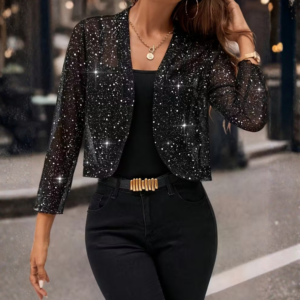 Veste ouverte à paillettes scintillantes
