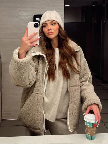 Veste teddy en sherpa d’hiver pour femme