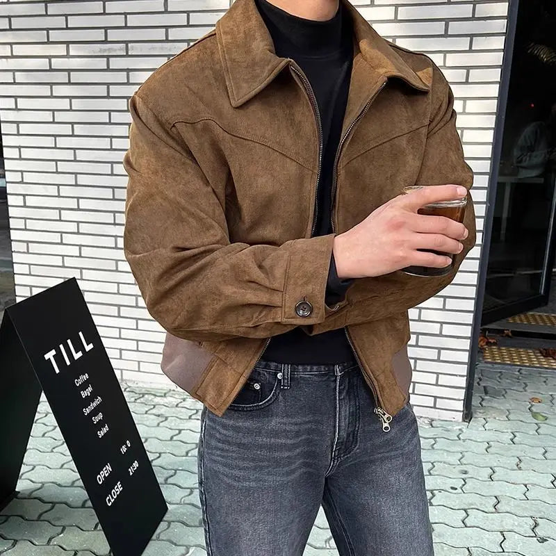Veste zippée pour homme à manches longues, col chemise