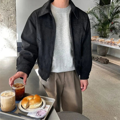 Veste zippée pour homme à manches longues, col chemise