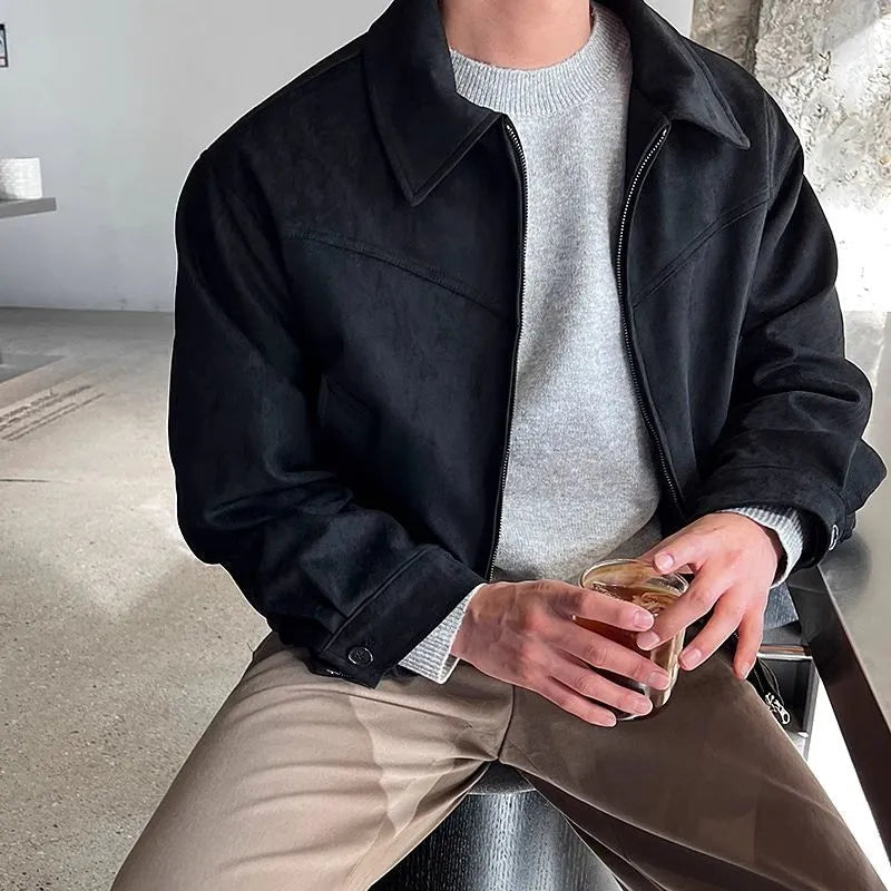 Veste zippée pour homme à manches longues, col chemise