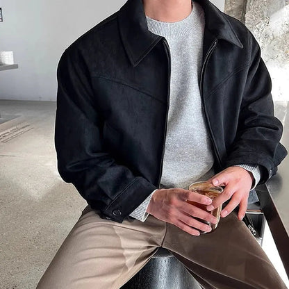 Veste zippée pour homme à manches longues, col chemise