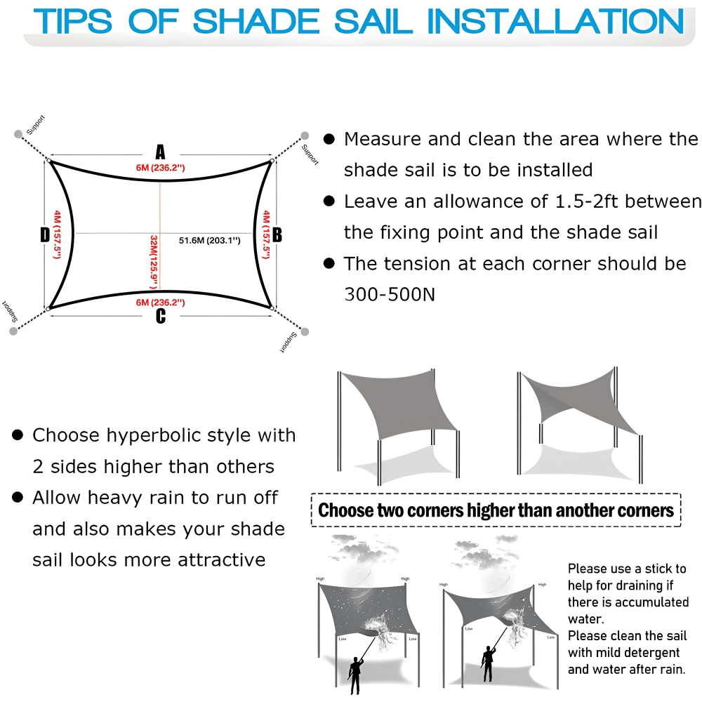 Voile d'ombrage imperméable avec protection UV pour terrasse et balcon